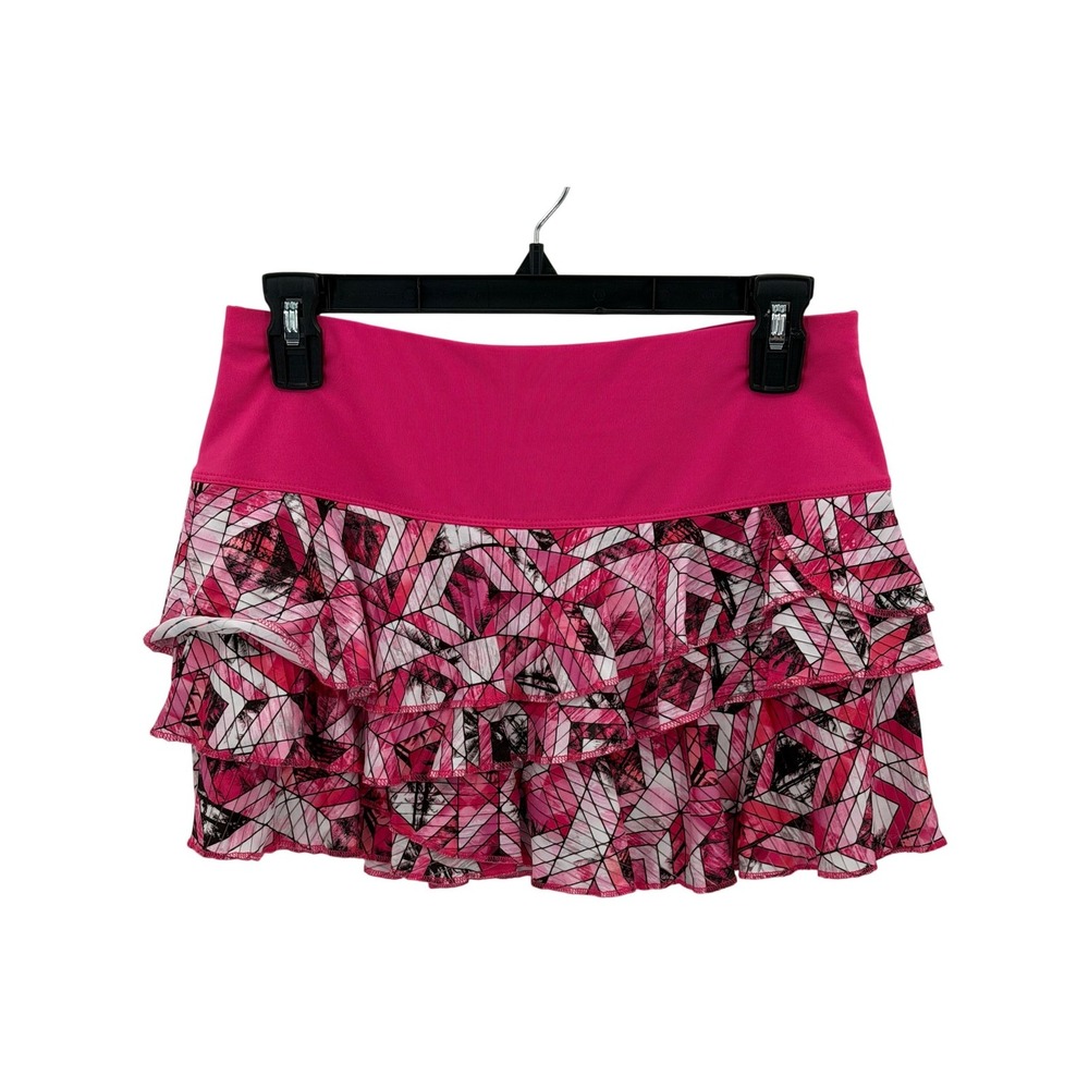 Lucky in Love Skort Womens Small Pink Geometric Ruffle Athletic Tennis Sporty